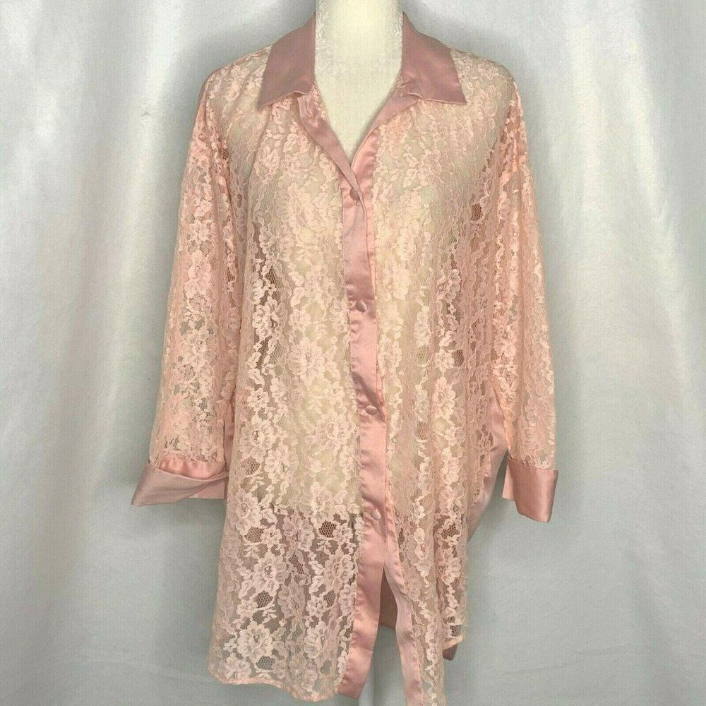 Vintage Victorias Secret Night Shirt S Pink Lace - Picture 2 of 8